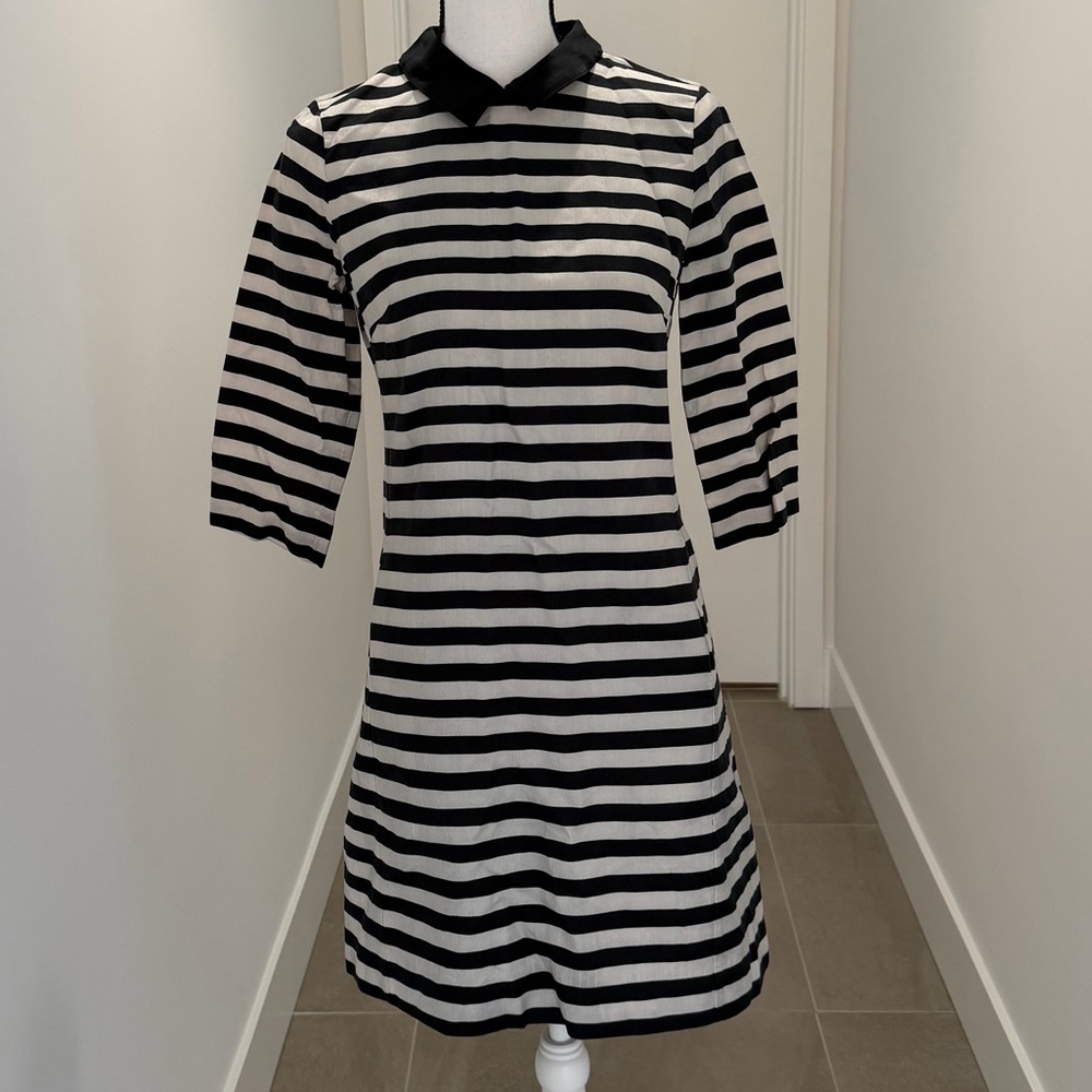 Canvas by Lands' End Black and White Striped Mini Dress size 2
